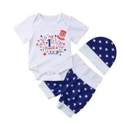 Детская одежда для новорожденных девочек и мальчиков, комплект из 3 предметов, комбинезон, штаны, боди + шапка, 4 июля
