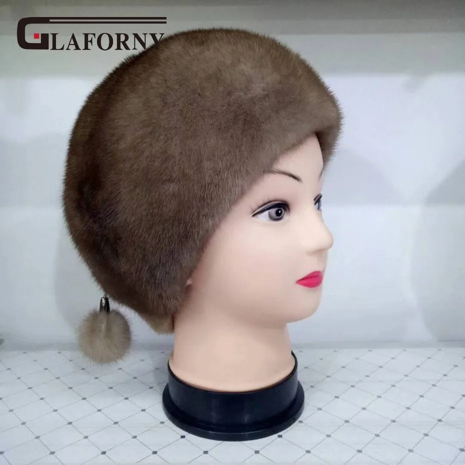 

Glaforny 2018 New Arrival Genuine Mink Fur Hats with Ball Whole Mink Fur Berets Women Fashion Fur Caps