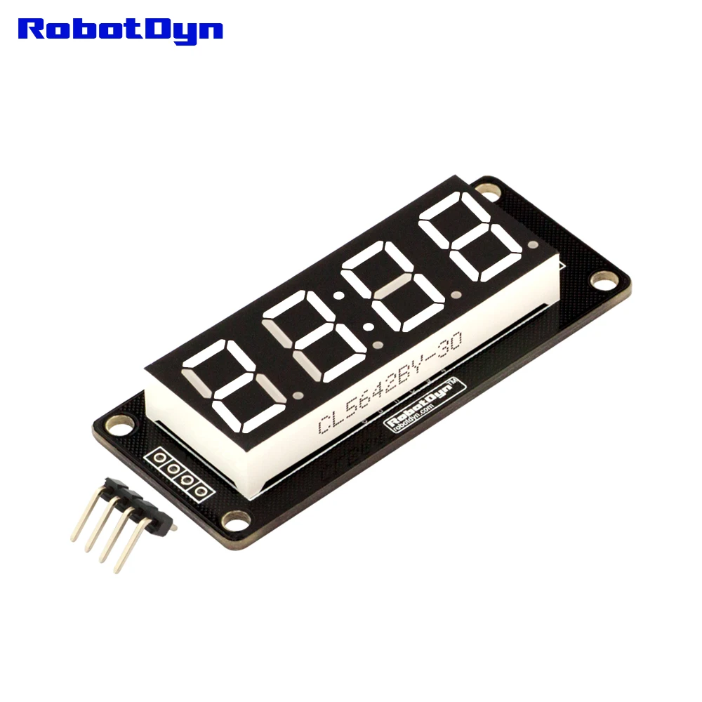 

4-Digit LED 0.56" Display Tube WHITE (clock, double dots), 7-segments, TM1637, disp. size 50x19mm