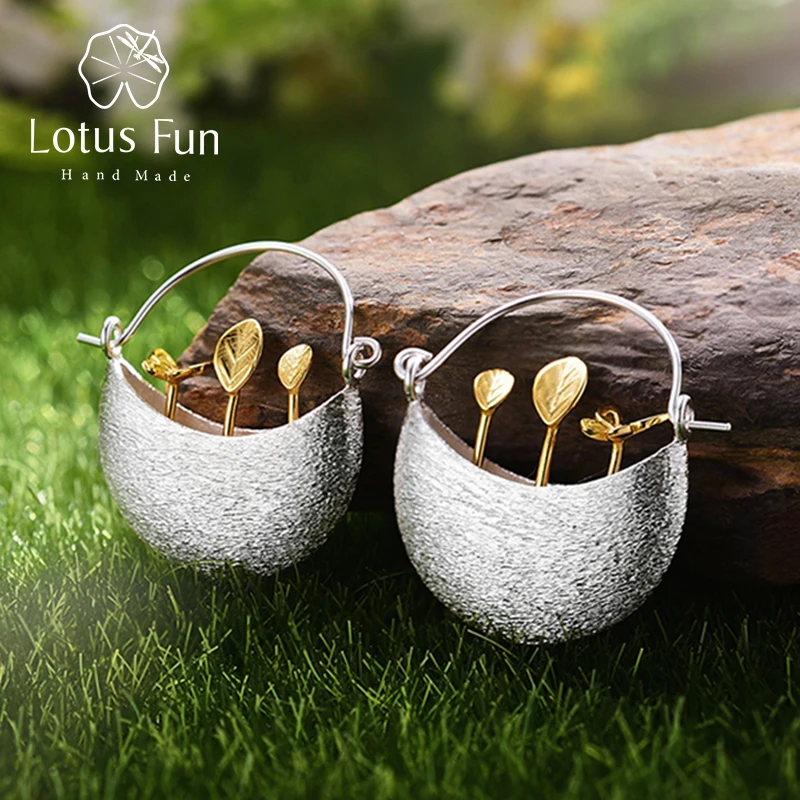 

Lotus Fun Real 925 Sterling Silver Natural Creative Handmade Fine Jewelry My Little Garden Drop Earrings for Women Brincos
