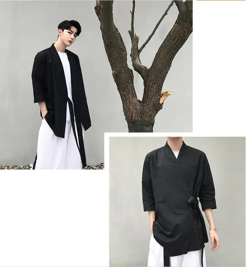 Summer! Летняя японская Hanfu воротник с семиточечными рукавами стример рубашка tide брендовая мужская Свободная кружевная рубашка