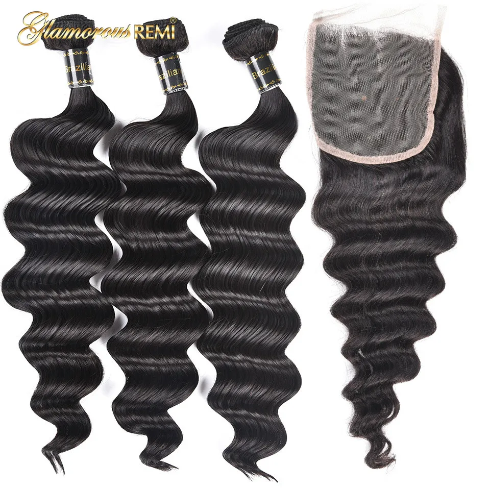 Brazilian Loose Deep Wave Bundles With Closure 8a Virgin Hair Wet and Wavy Human Hair Extension Natural Color Thick Hair Closure Brazilian Loose Deep Wave Bundles With Closure 8a Virgin Hair Wet and Wavy Human Hair Extension Natural Color Thick Hair Closure