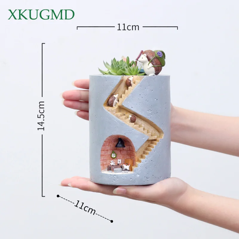 Cartoon Animals Resin Hydroponics Succulent Plant Hedgehog Flower Pot Planter Garden Craft Decor Micro Landscape Potted Plant