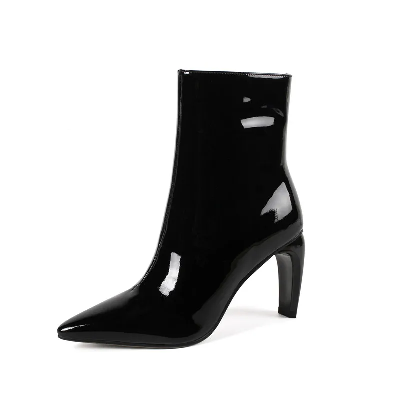 Défilé 43 Marque Dropship Bout Femmes Femme Bottes Nouveau Taille blanc Chaussures En Noir Cuir Cheville VerniPlus Karinluna Pointu xBedCo