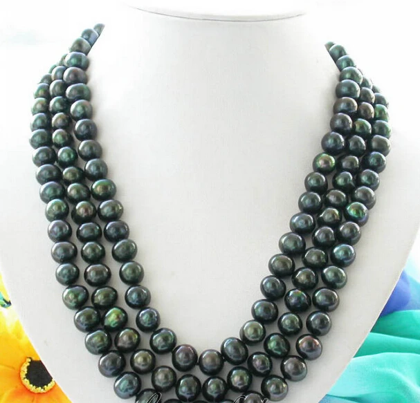 

Miss charm Jew.600 3row 11-12mm peacock black freshwater pearl necklace mabe clasp NEW