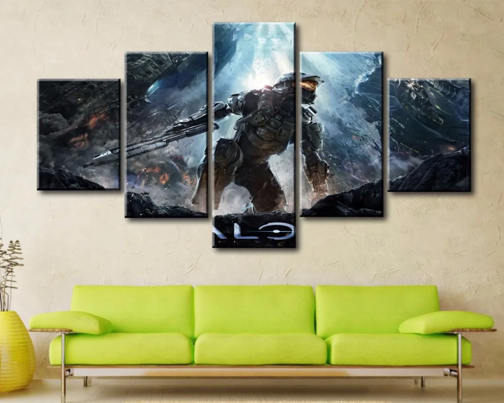 

5 Pieces Modern Canvas Painting Decoration Game Poster Halo 4 Wall Art Home Decor For Living Room HD Printed Pictures Artwork
