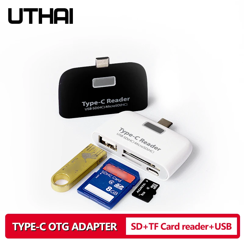 

UTHAI J08 Type-C USB3.1 Multi Card Reader For SD TF USB2.0 Cardreaders of Android Phones LED Lights USB OTG Adapter For Mouse