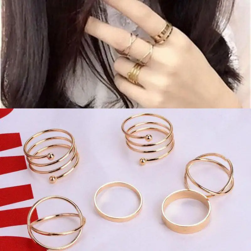 

6 Pcs/ Set Fashion Punk Stackable Midi Ring Sets For Women Bagues Ensemble Bijoux Summer Boho Jewelry Anillos Mujer
