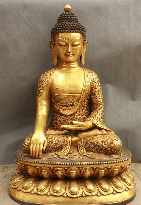 

JP S0608 31" Tibet Temple Bronze Gilt Pray Bless Shakyamuni Sakyamuni Buddha Robe Statue
