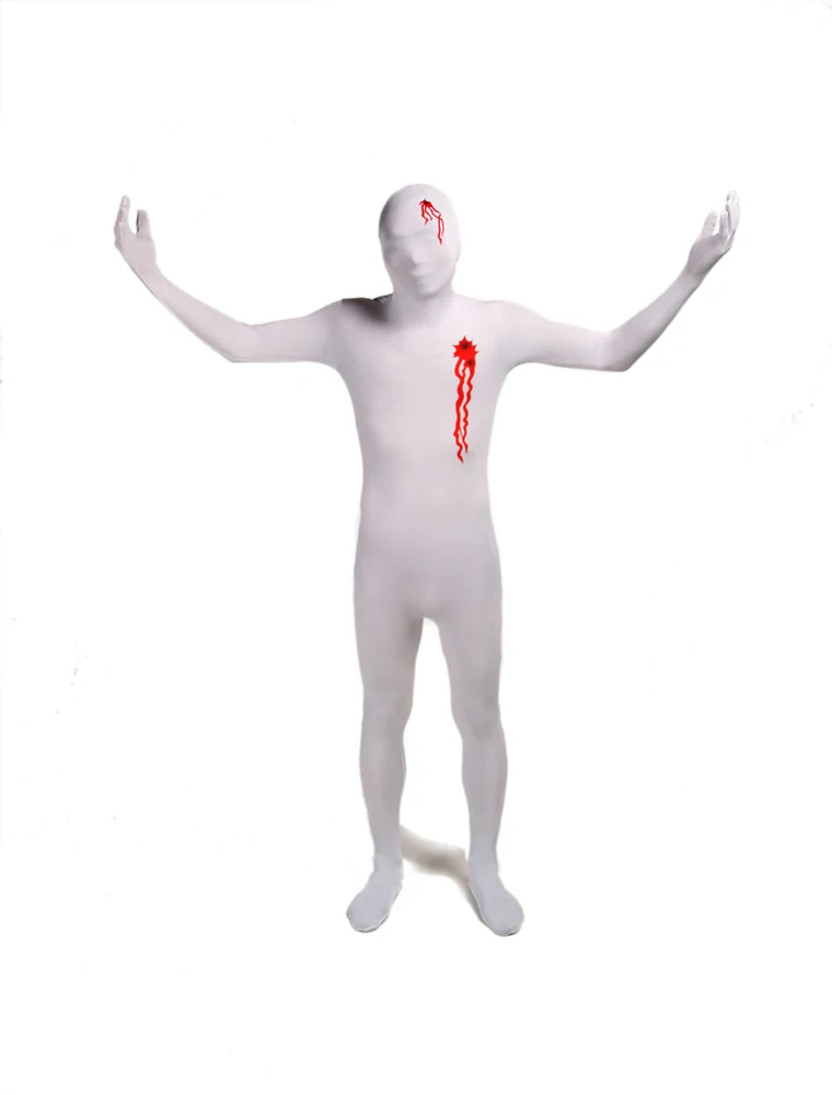 Halloween Cosplay Costume Lycra Spandex White Full Body Zentai Suits Blood Dyeing Costumes Tights