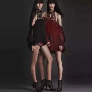 

2019 Mini Dress Sexy Celebrity Backless Elegant Full Lantern Sleeve Women Lace Halter Night Club Body con Dresses Wholesale