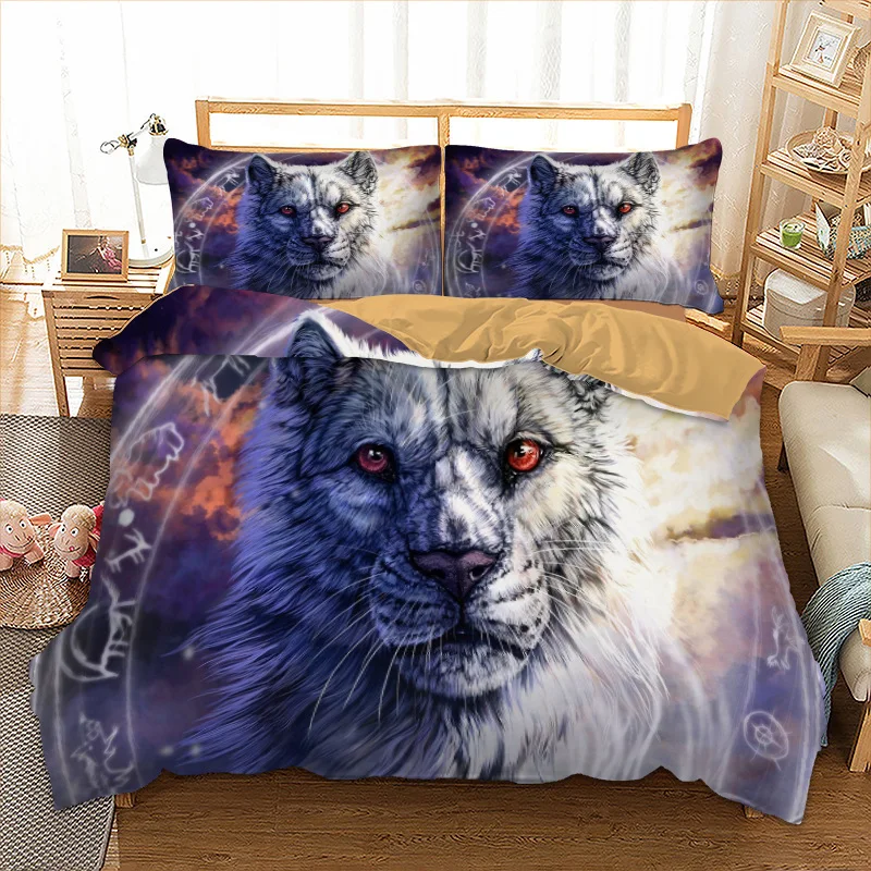 

Tiger Bedding Set Twin Full Queen King UK Double AU Single Size Animal Duvet Cover Pillow Cases 3D Bed Linen 3pcs New