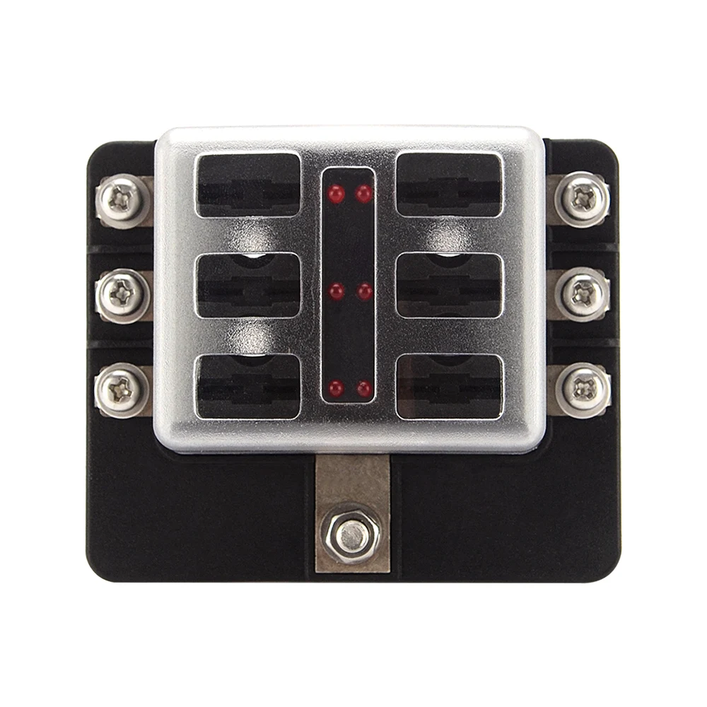 6 Way Blade Fuse Box Holder Standard Blade Fuse Blocks LED Indicator 10Pcs Fuses 10Pcs Terminals for Car Boat Marine Caravan