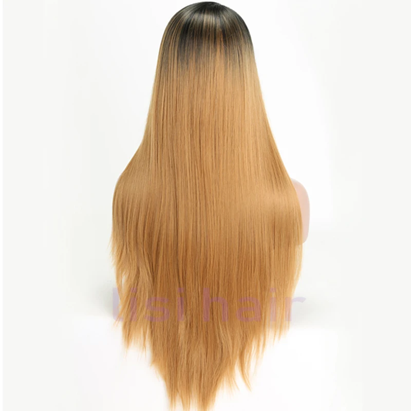 LISI HAIR Long Straight Synthetic Front Lace Wig For Black Women Hair 26 inches Black Golden Cyan Pink 4 Colour African America