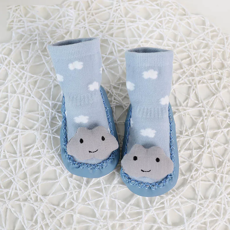 Милые носки с рисунками для малышей на резиновой подошве; сезон зима-весна; детские носки-тапочки; противоскользящая обувь; носки с мягкой подошвой