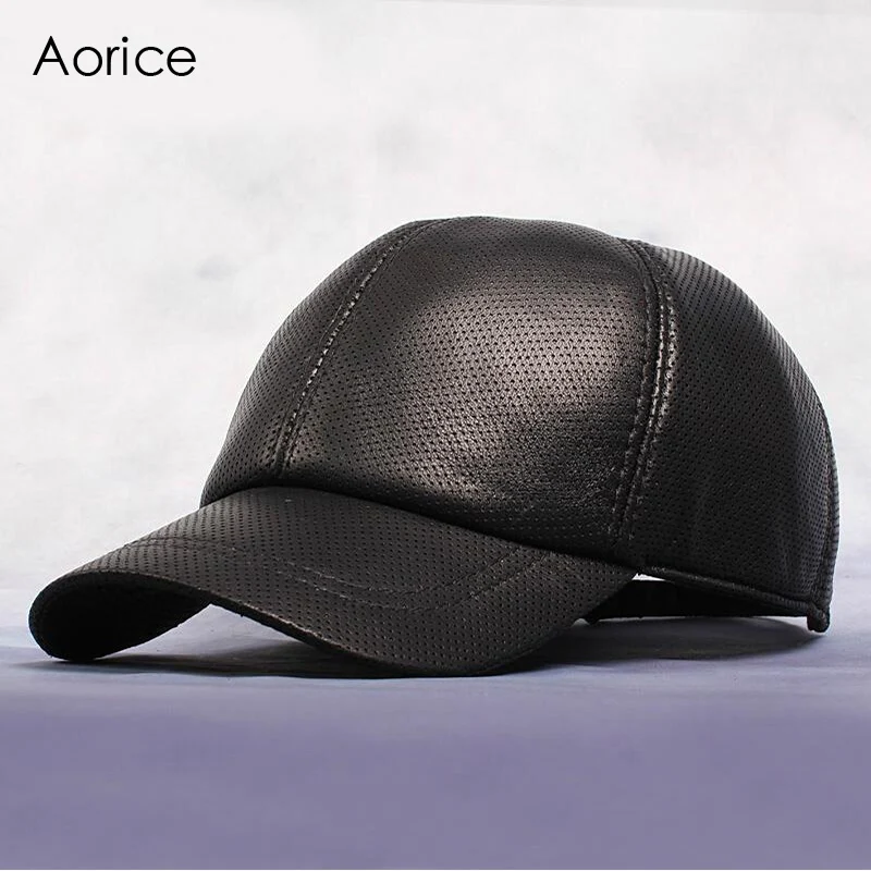 Aorice, натуральная кожа, бейсболка, мужские шапки, сохраняющие тепло, s, летняя, одноцветная, коричневая, черная, кожаная кепка, для отдыха, модная, HL013