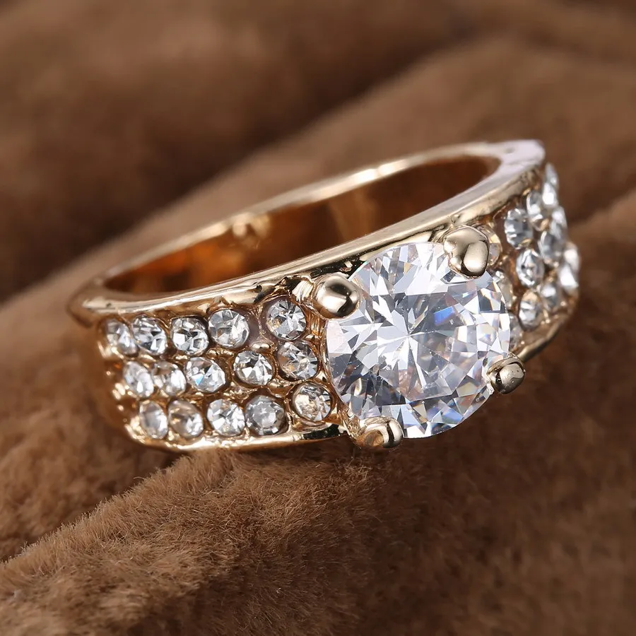 Rinhoo Gold Wedding Ring Jewelry For Women men couple gift Bride jewelry Big Crystal Ring