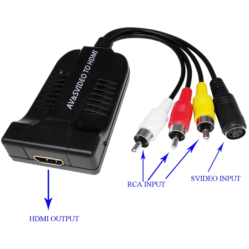Male RCA AV to HDMI Converter Adapter Mini Composite CVBS s-video