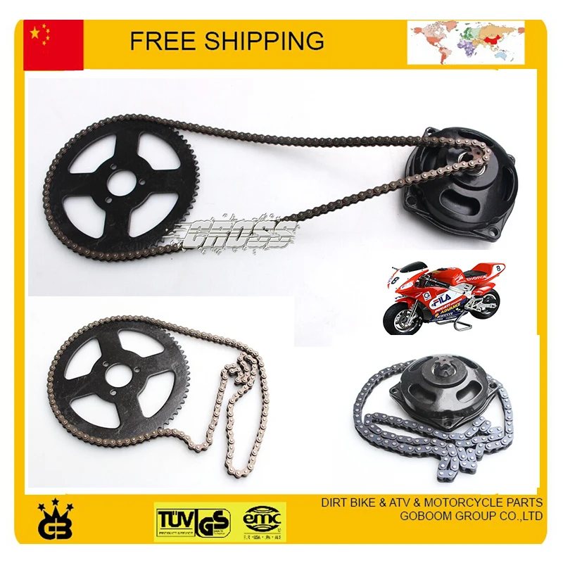 

chain +front gear box + rear sproket set 47cc 49cc pocket bike mini moto atv quad 2 stroke part free shipping