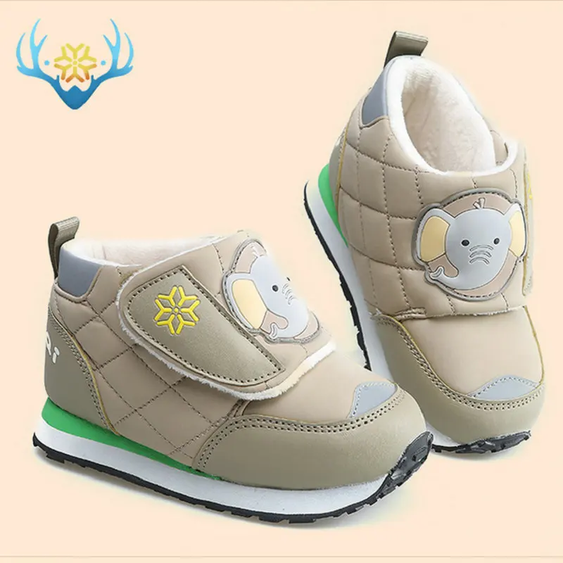 Kids winter boots late autumn boot little girl boy short style warm shoe fur insole cute animal pate design colorful free shippi - Цвет: C511beige-elephant