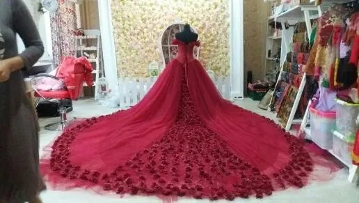 flowers burgundy cinderella quinceanera dresses
