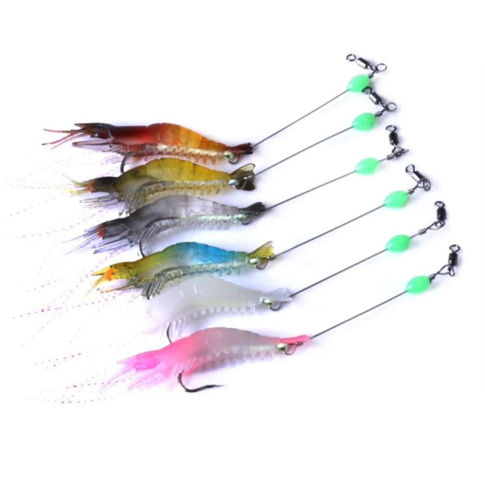 

1pcs/lot Shrimp Soft Lure 8cm/5.3g Fishing Artificial Bait With Glow Hook Swivels Anzois Para Pesca Sabiki Rigs Fishing Lure