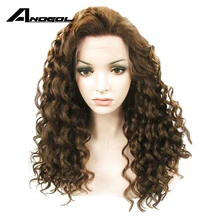 Best Price Anogol Handmade Synthetic Lace Front Wig Long Curly Medium Brown Peruca Laco Sintetico Heat Resistant Natural Fully Hair Wigs Best Price Anogol Handmade Synthetic Lace Front Wig Long Curly Medium Brown Peruca Laco Sintetico Heat Resistant Natural Fully Hair Wigs