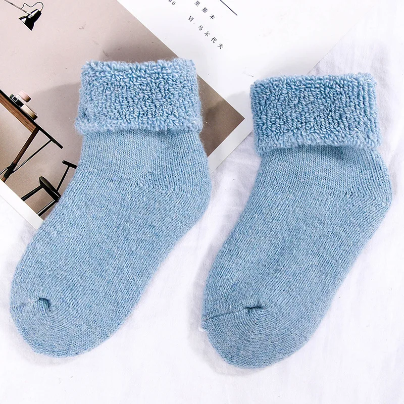 Толстые детские носки из натуральной шерсти зимние мягкие теплые носки для детей От 0 до 7 лет теплые носки-тапочки для маленьких мальчиков и девочек - Цвет: Синий