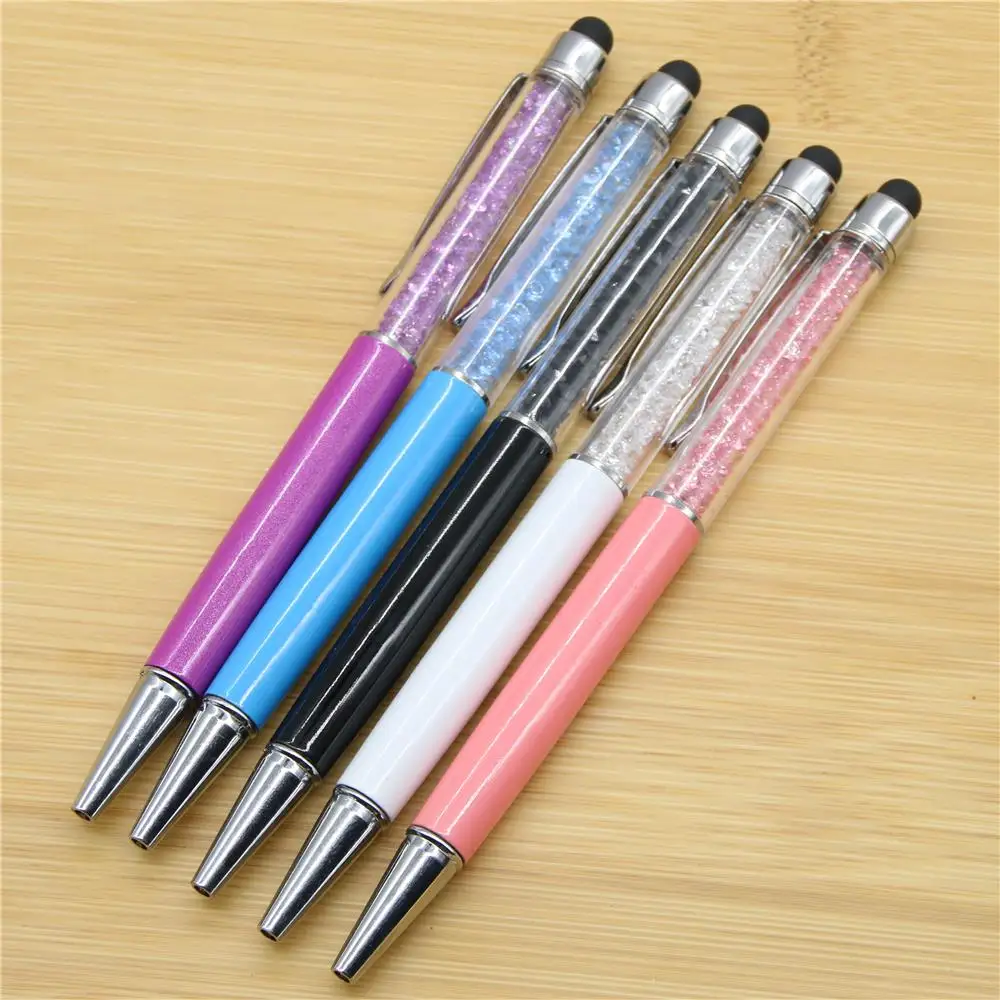5 шт./лот, милая кристальная ручка, алмазные шариковые ручки, канцелярские шариковые ручки, 2 в 1, Кристальный стилус, стилус