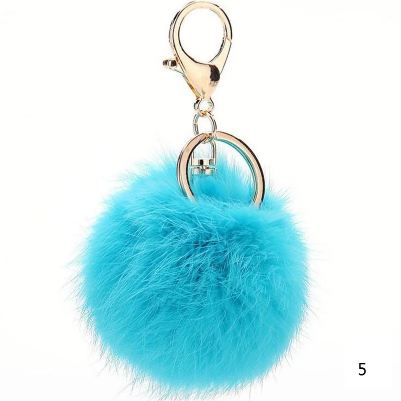 

14 colors 8CM ball Rabbit fur ball keychain women porta chiavi gold key chain 2017 fluffy pom keyring gift male couples present