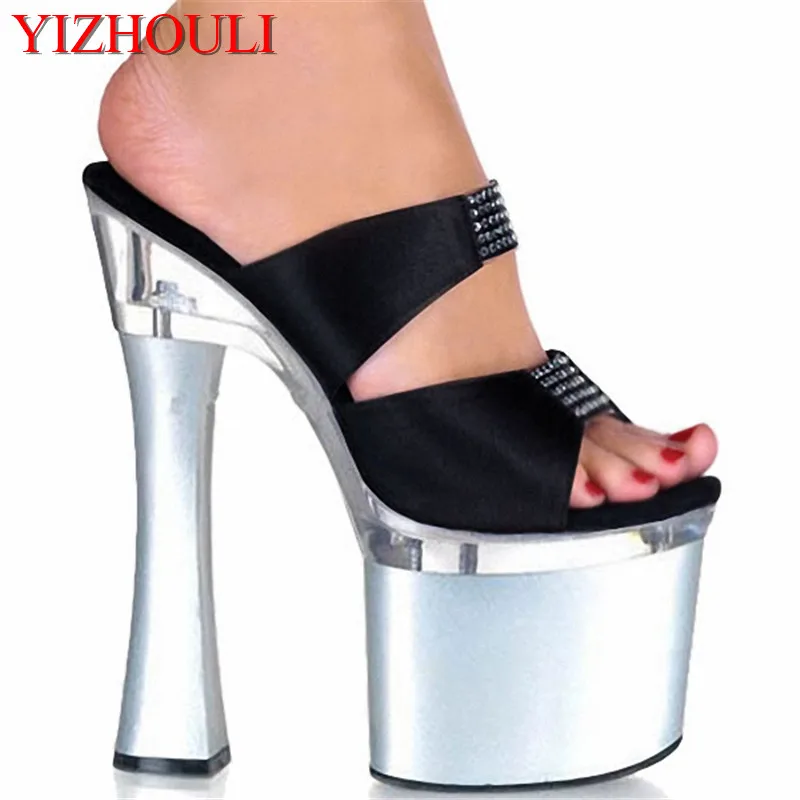 Sexy Platform Summer Shoes Female Elegant 18cm Ultra High Heels Rhinestone Slippers Lady Fashion 7 Inch High Heels