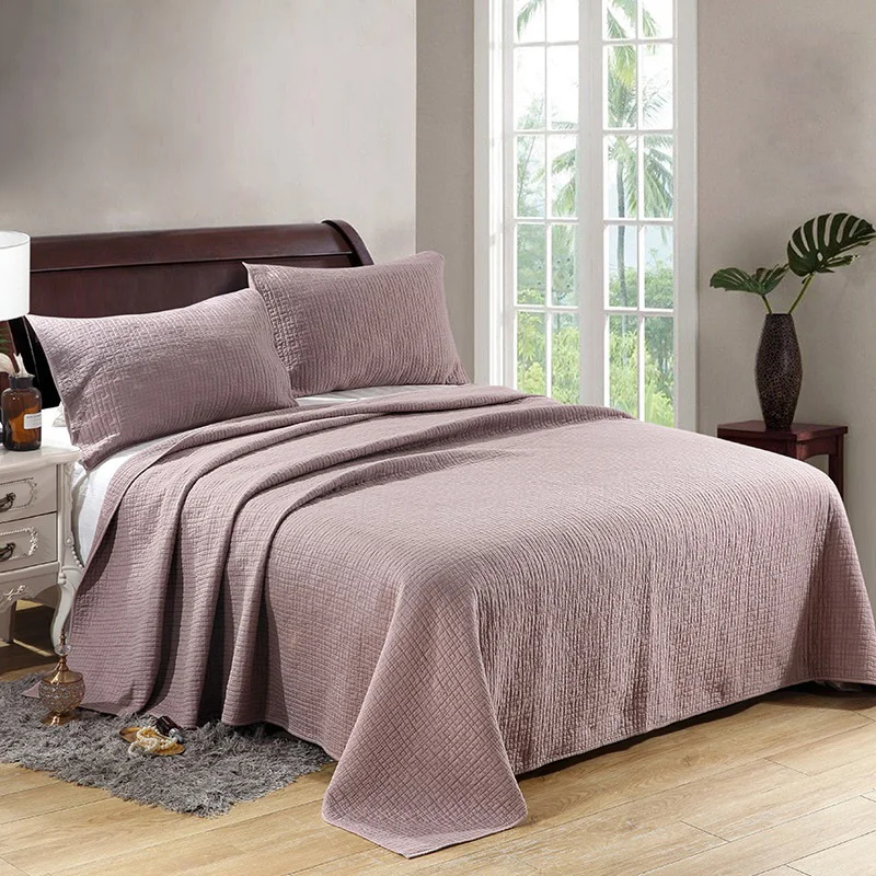

Solid Embroidered Bedspread Quilt Set 3pcs Advanced Coverlets Cotton Quilts Quilted Bedding Pillowase King Queen Size Blanket
