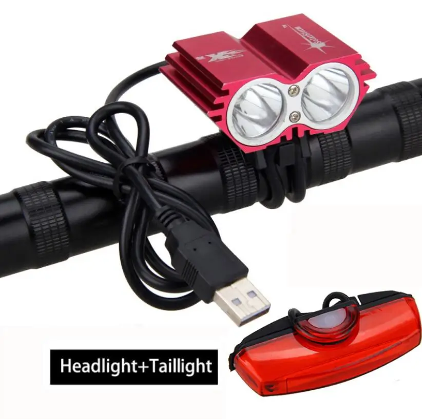 usb зарядный передний велосипедный головной светильник на руль s 8000 Люмен T6 светодиодный светильник Низкий/Средний/Высокий/стробоскоп - Цвет: Red with Taillight
