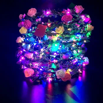 

New Colorful LED Flashing Flower Headband Light-Up Floral Garland Wreath Hair Accessory Halloween Glow Party Supplies
