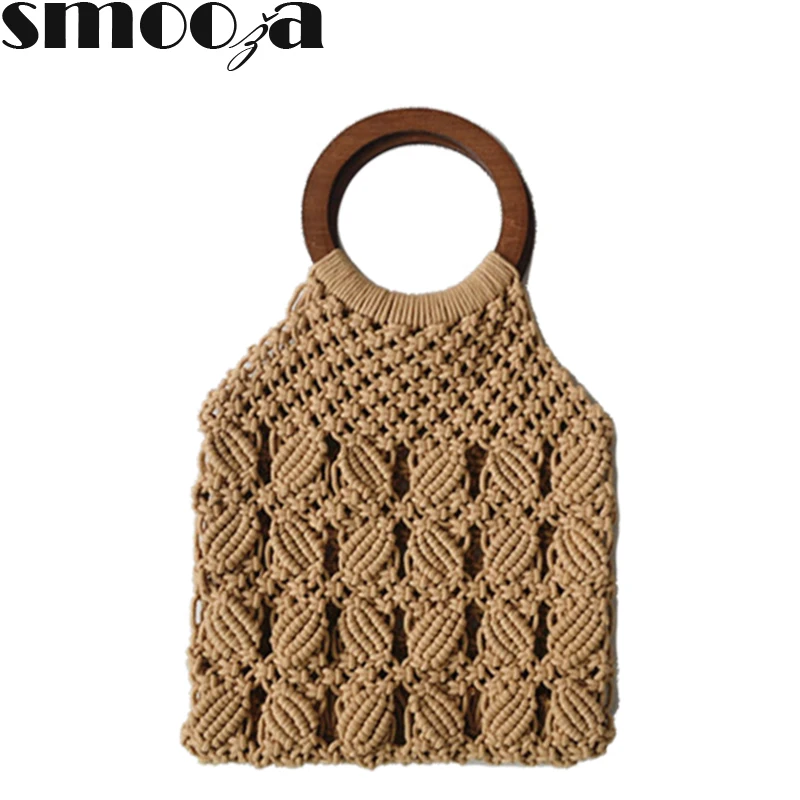 

SMOOZA 2019 Bohemian Rattan Cotton Rope Hollow Straw handbags for Women Beach Handbags Summer Vintage Rattan Bag Handmade bags