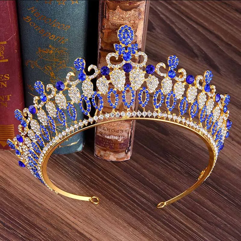 Модные большие полые кристалл свадебная диадема Стразы queen диадемы и короны ободки для невесты ювелирные изделия для волос женские аксессуары - Окраска металла: blue