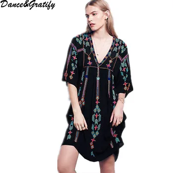 

boho dress summer embroidery black dress Hippie chic people brand women bohemian holiday beach clothing 2017