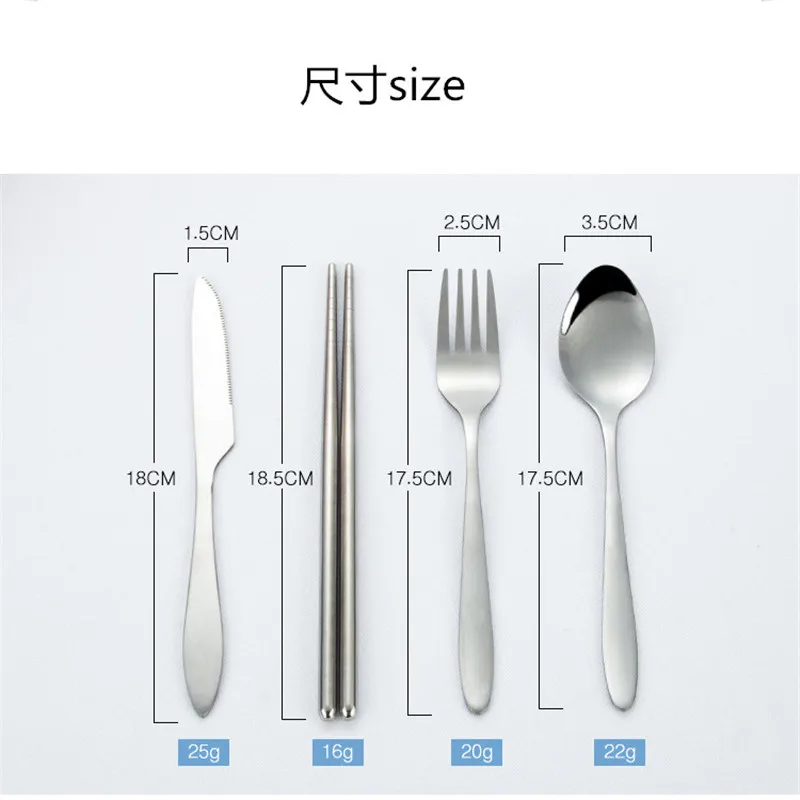 

Cutlery set three piece bag knife chopsticks portable stainless steel portable tableware kids spoon fork set travel utensil
