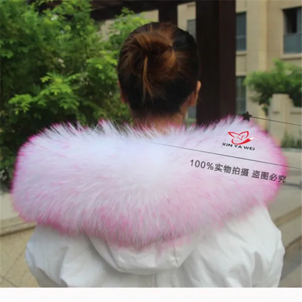 Натуральные куртки настоящий шарф Женское зимнее пальто женская теплая шаль роскошный толстый енот меховой воротник-шарф - Цвет: Rose red tip