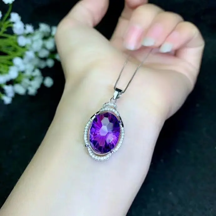 SHILOVEM 925 серебро Пьезоэлектричество подвески из аметиста Отправить цепочки и ожерелья Классический тонкой новинки для женщин завод подарок bz121699agz