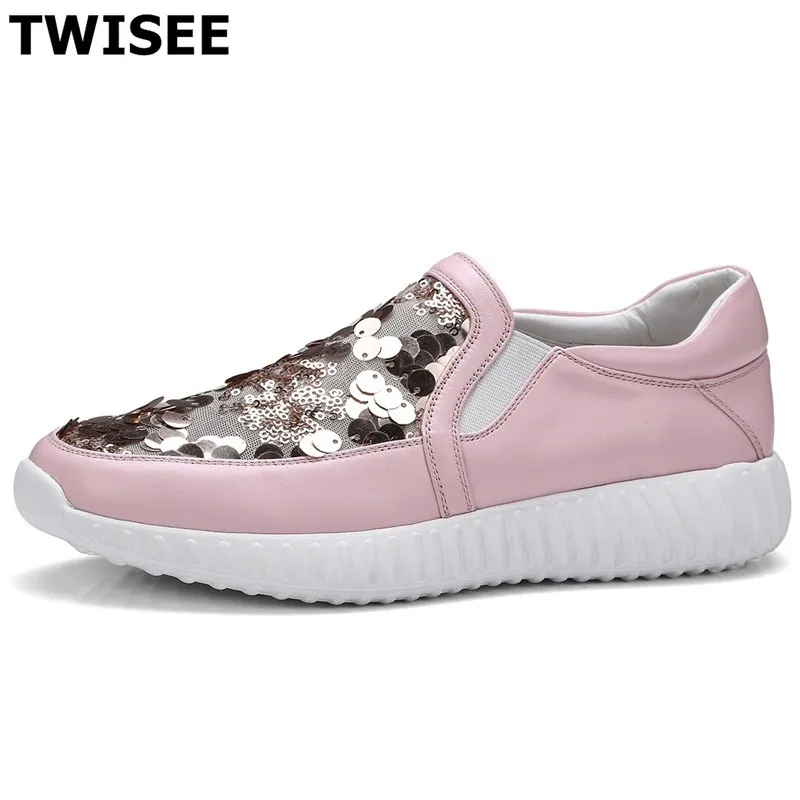 

Round Toe Bling chaussure femme women flat shoes Cow Leather Bonded Leather woman casual shoes Rubber Beautiful Comfortable