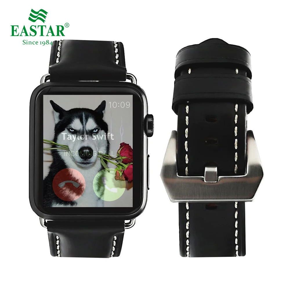 Eastar черный ремешок для часов из искусственной кожи для Apple Watch серии группа 3/2/1 Спортивный Браслет 42 мм 38 мм ремешок для iwatch Группа