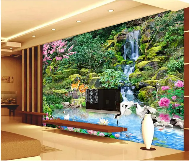 Scenic Waterfall Crane Tv Backdrop Photo Wallpaper For Walls Home Scenic Waterfall Crane Tv Backdrop Photo Wallpaper For Walls Home Decoration Customized
