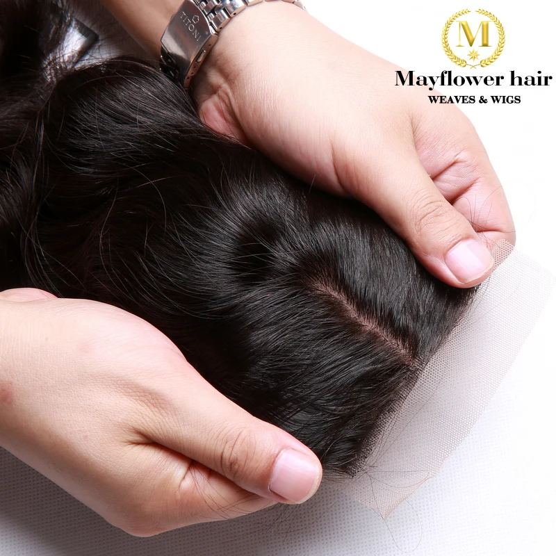

Mayflower 4x4" Silk Base Lace Closure with baby hair line 8-18" Malaysian Virgin Straight Hair lace color Middle brown
