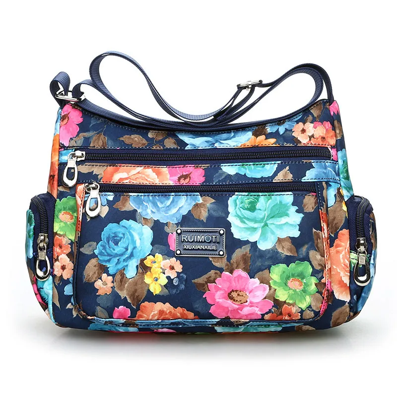 Модная женская сумка на плечо с цветочным узором, высокое качество, водонепроницаемый светильник, нейлоновая сумка через плечо, повседневная женская сумка с несколькими карманами - Цвет: 8