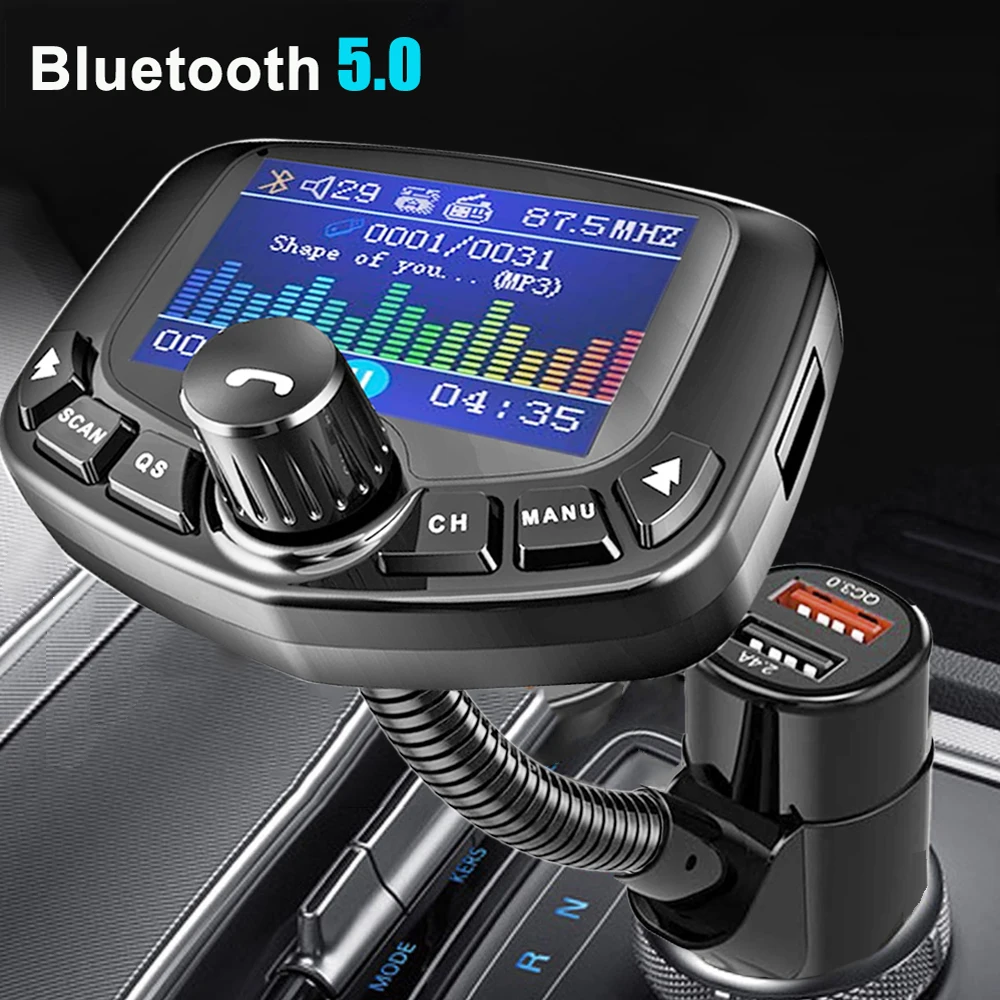 1,8 дюймов Экран Bluetooth без использования рук, FM модулятор автомобиля MP3 проигрыватель аудио приемник адаптер с 3 портами(стандарт QC3.0 Зарядное устройство Aux Out TF музыкальный плеер