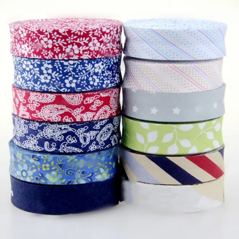 

Newest 20mm 3/4" Floral Stripe Single Fold Bias Tape Ribbon Cotton Prefolded Bias Binding Tape DIY Craft Apparel Sewing Fabric