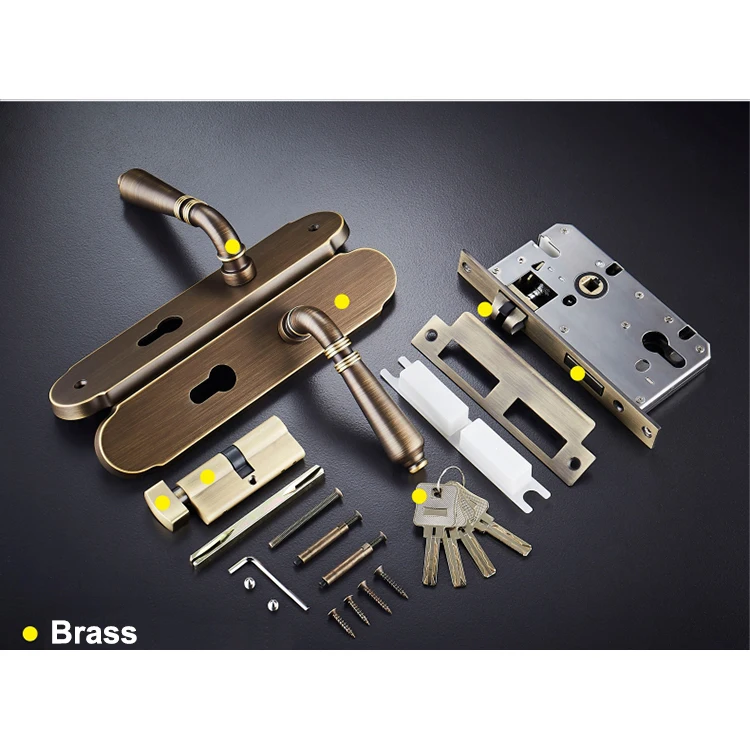  1Set Retro Nordic Ultra-Quiet Brass Door Lock Handle with Key for Interior Room Living Room/Bedroom - 33047123874