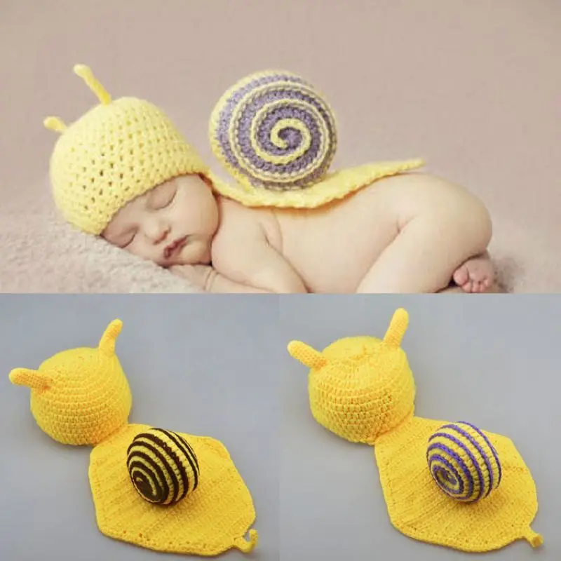 

Cute Baby Snail Crochet Beanie Hat Clothes Infant Newborn Handmade Snail Baby Photography Props