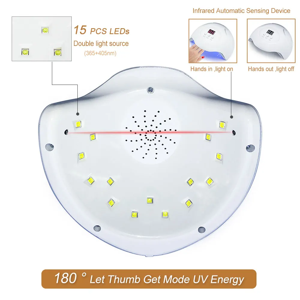УФ-лампа для маникюра, 15 шт. светодиодный Сушилка для ногтей с 3 таймером, автоматический сенсорный светодиодный дисплей для гель-лака для ногтей, USB УФ-лампа